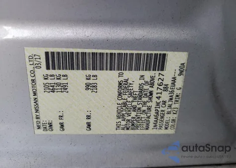 2017 Nissan Maxima 3.5S from USA, damaged, VIN 1N4AA6AP1HC417627